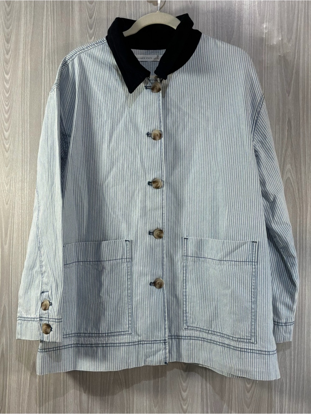 Altar’d State Ishi Striped Barn Jacket Light Blue Corduroy Collar  Women’s XL